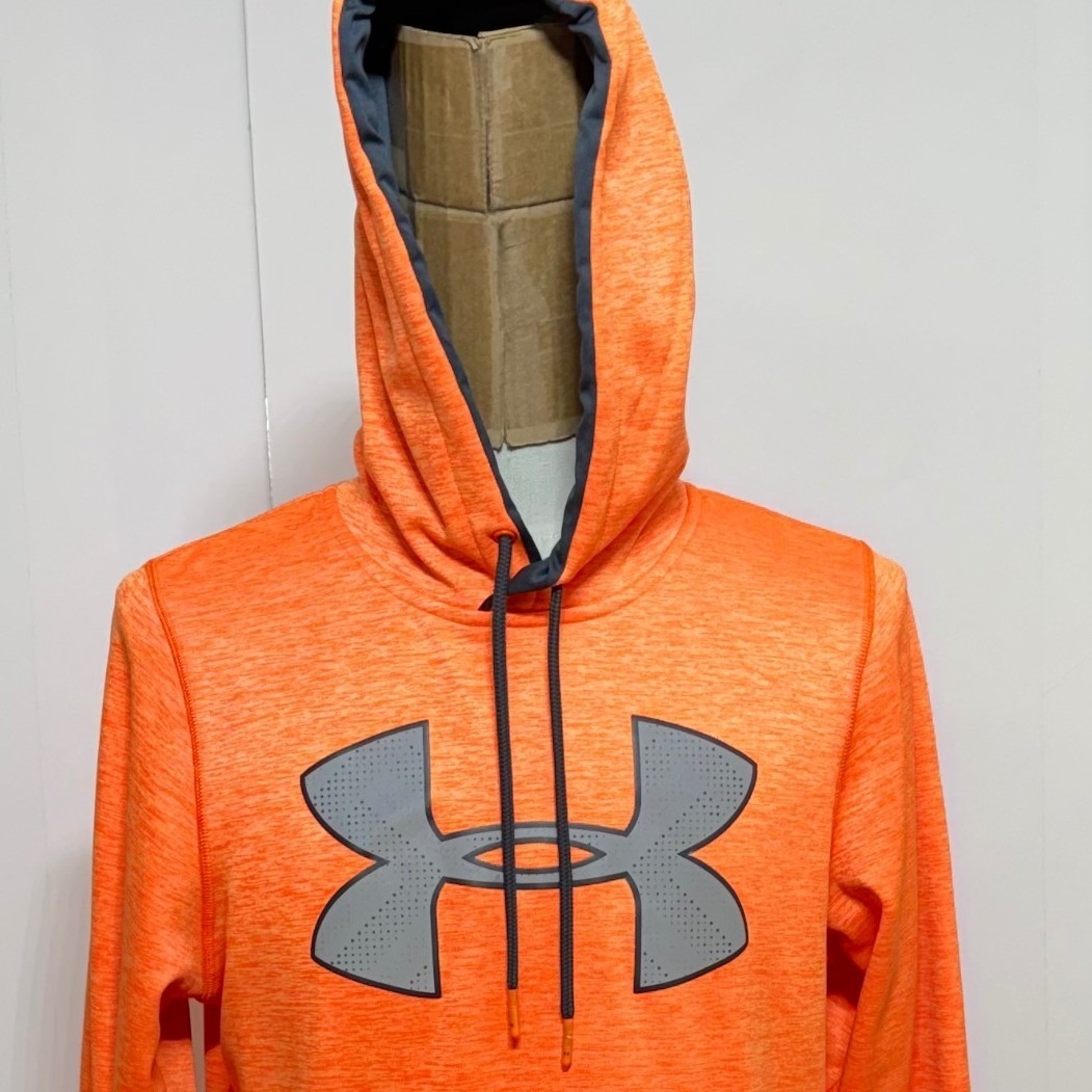 Under Armour Hoodie Mens Small Orange Pullover Storm1 Logo Heathered Fleece